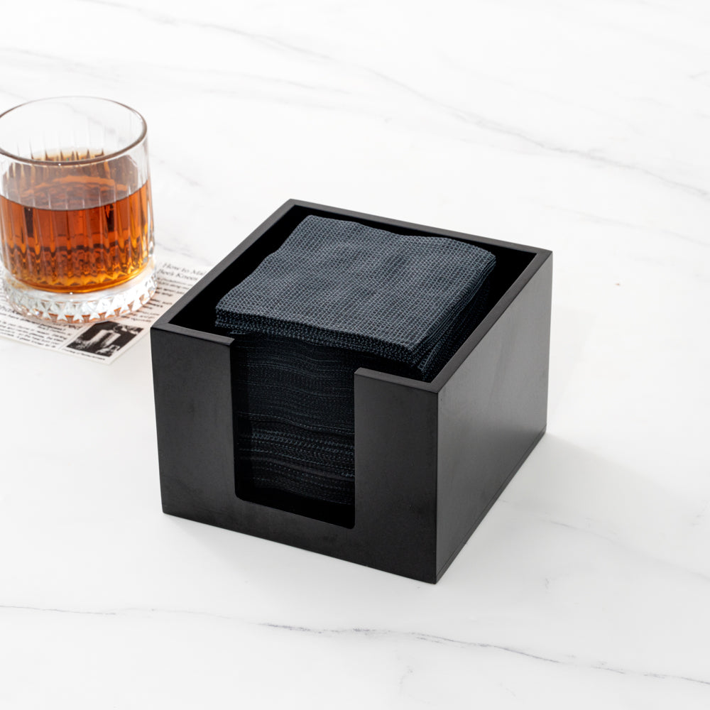 Nature Tek Square Black Bamboo Cocktail Napkin Holder - 5 1/2" x 5 1/2" x 4" - 1 count box