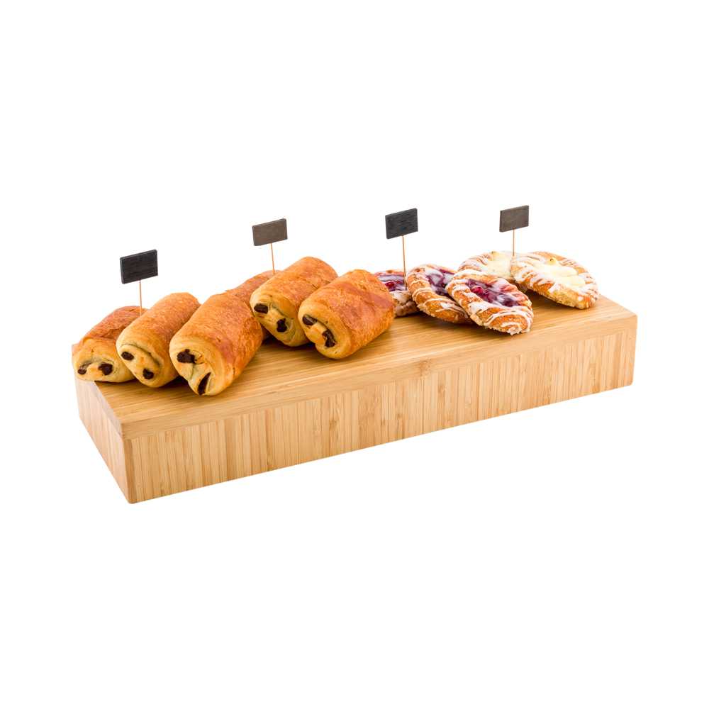 Cater Tek Rectangle Natural Bamboo Short Riser - 20 1/2" x 7" x 3 1/4" - 5 count box
