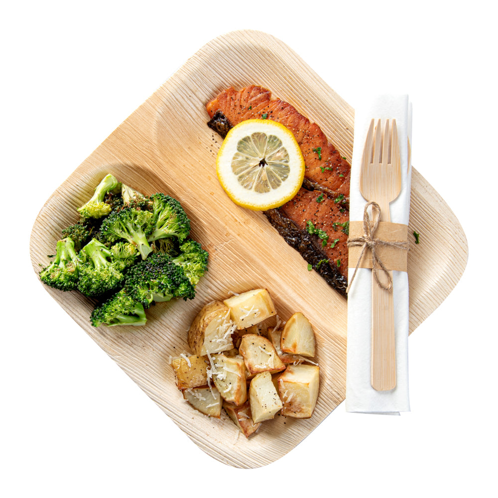 Natural Bamboo Flatware Set - with White Napkin - 6 3/4" x 3 1/4" x 3/4" - 100 count box