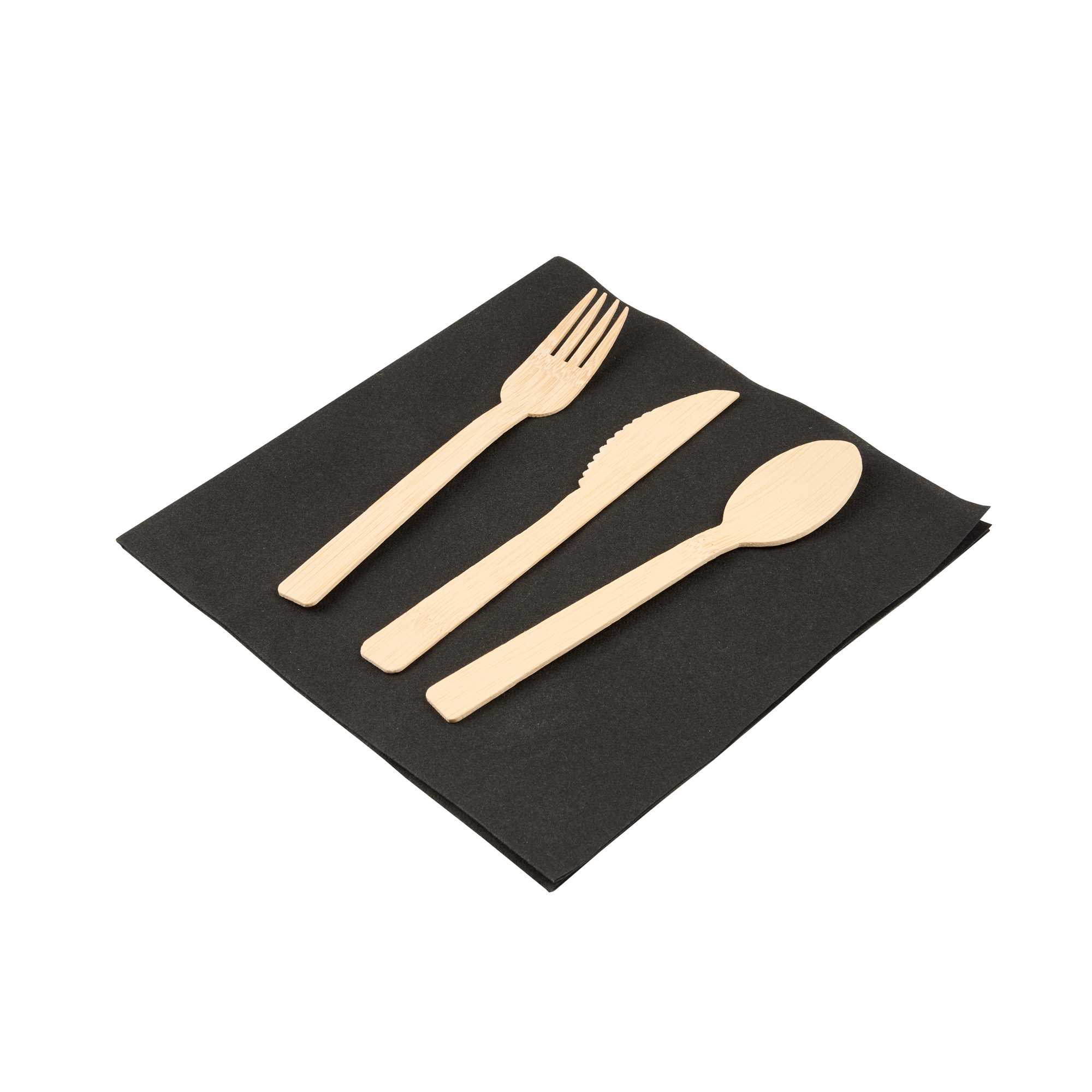 Eco Luxe Natural Bamboo Flatware Set - with Black Napkin - 6 3/4" x 3 1/4" x 3/4" - 100 count box