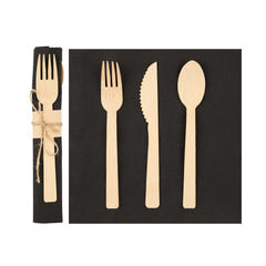 Eco Luxe Natural Bamboo Flatware Set - with Black Napkin - 6 3/4