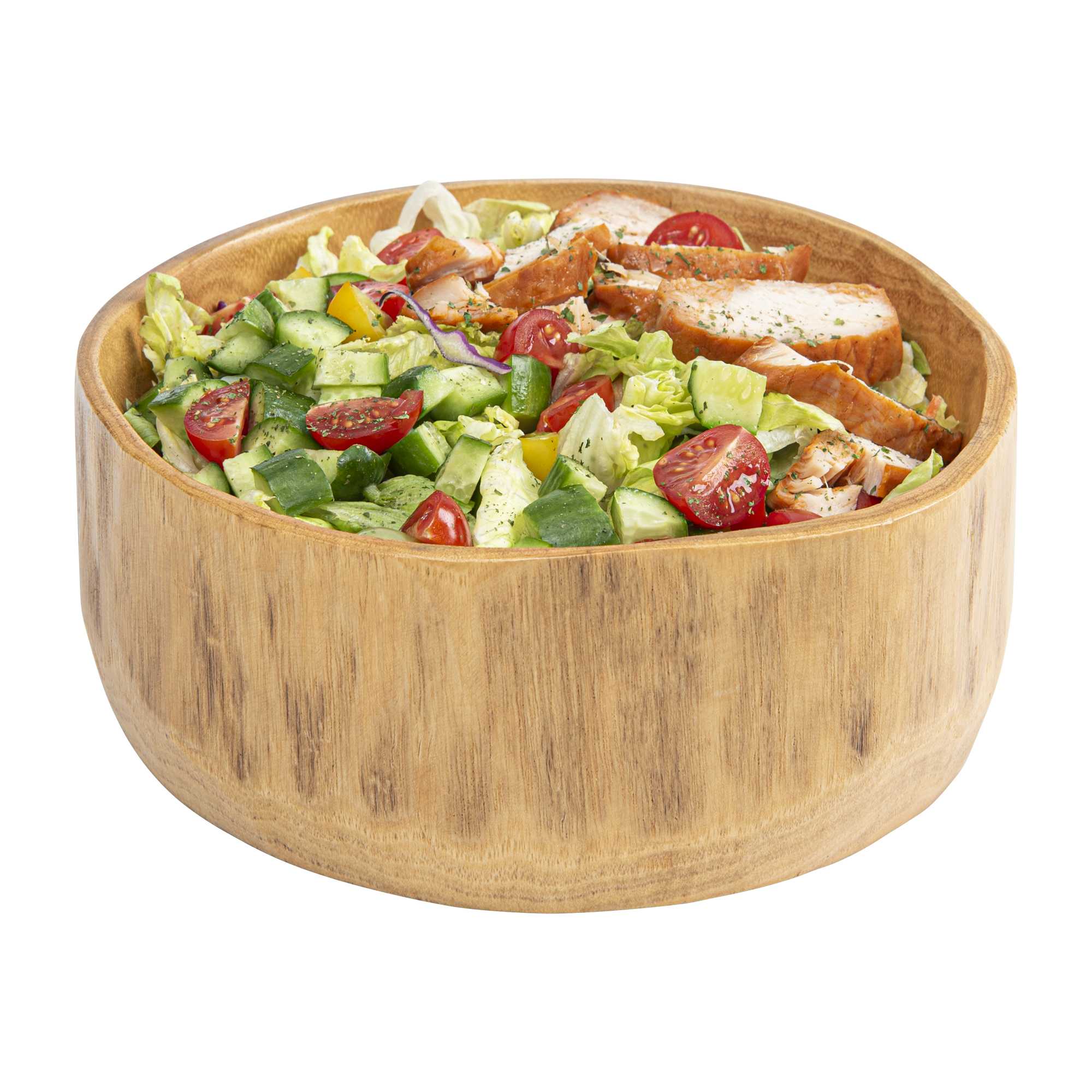 Nature Tek 64 oz Round Natural Wood Serving Bowl - 9 1/4" x 8 1/4" x 3 1/2" - 1 count box