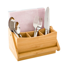 Natural Bamboo Flatware Holder - with Handle - 8 1/4