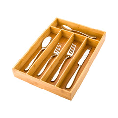 Natural Bamboo Flatware Drawer Organizer - 5 Compartments - 13 3/4
