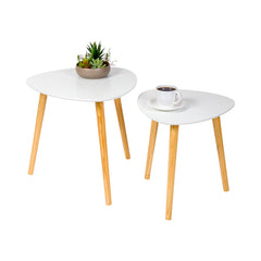 Triangle Natural Bamboo Coffee Table Set - White Top , 2-Piece - 19