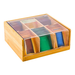 Natural Bamboo Tea Organizer - 6 Compartments, with Plastic Cover - 8 1/2