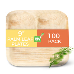 Indo Square Natural Palm Leaf Plate - 3-Compartment - 9