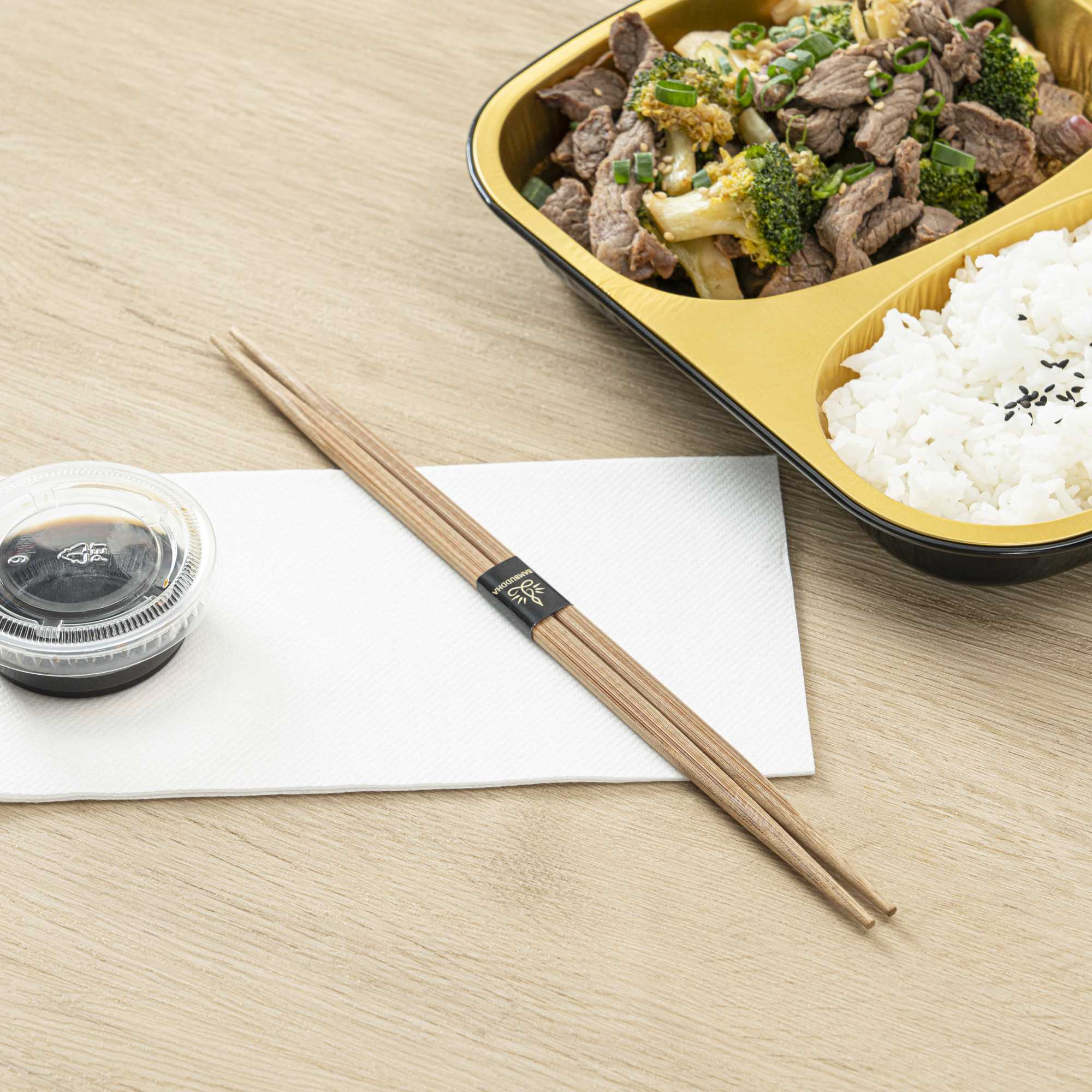 Bambuddha Brown Bamboo Contour Chopsticks - with Paper Band - 9 1/2" - 1000 count box