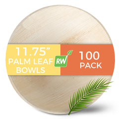 Indo 96 oz Round Natural Palm Leaf Bowl - 11 3/4