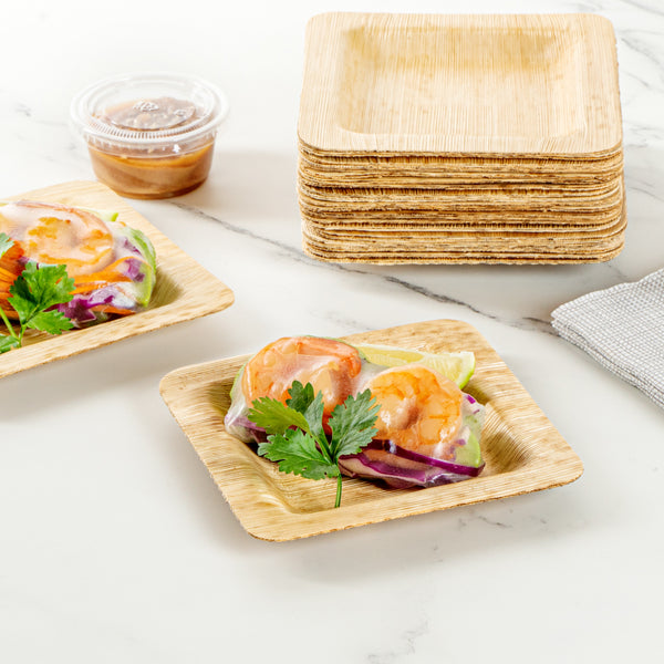 2-Pack Square Bamboo Serving Trays - 9.84x9.84 Inches, Natural Wood Snack Platters For Home Or Restaurant