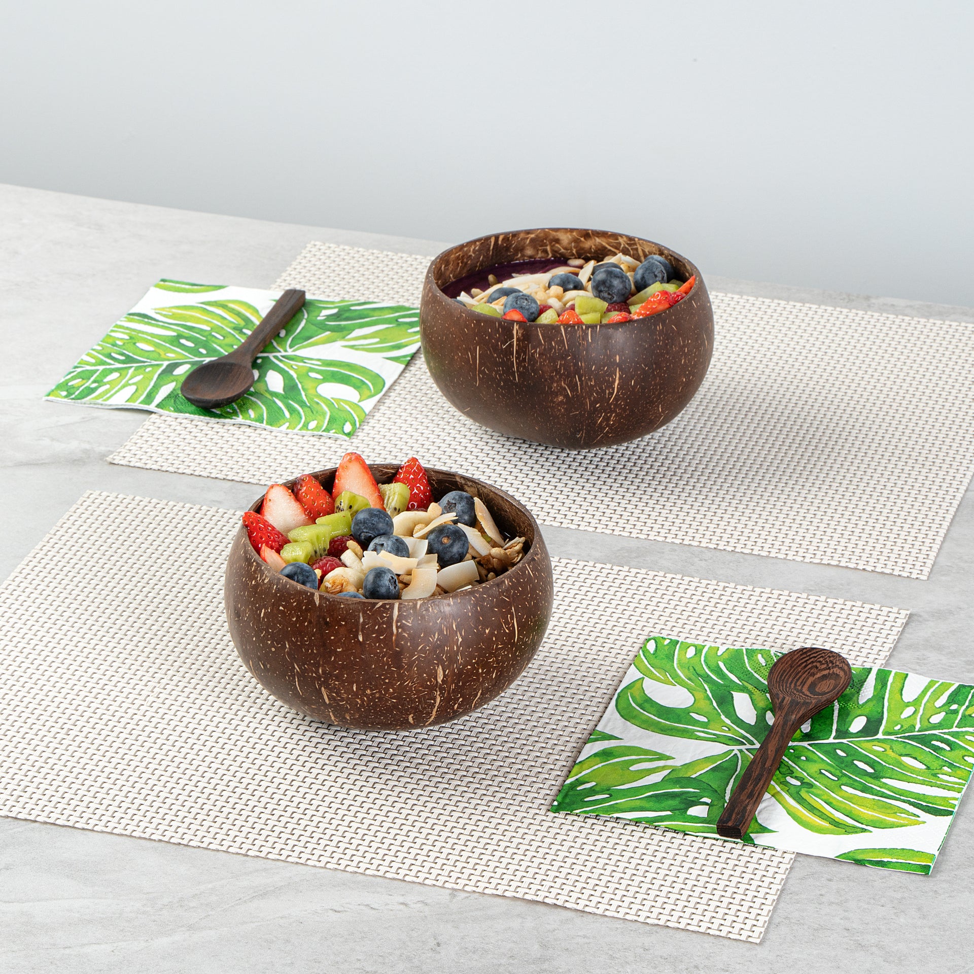 Coco Casa 4-Piece Handmade Coconut Bowl and Wooden Spoon Set - 1 count box