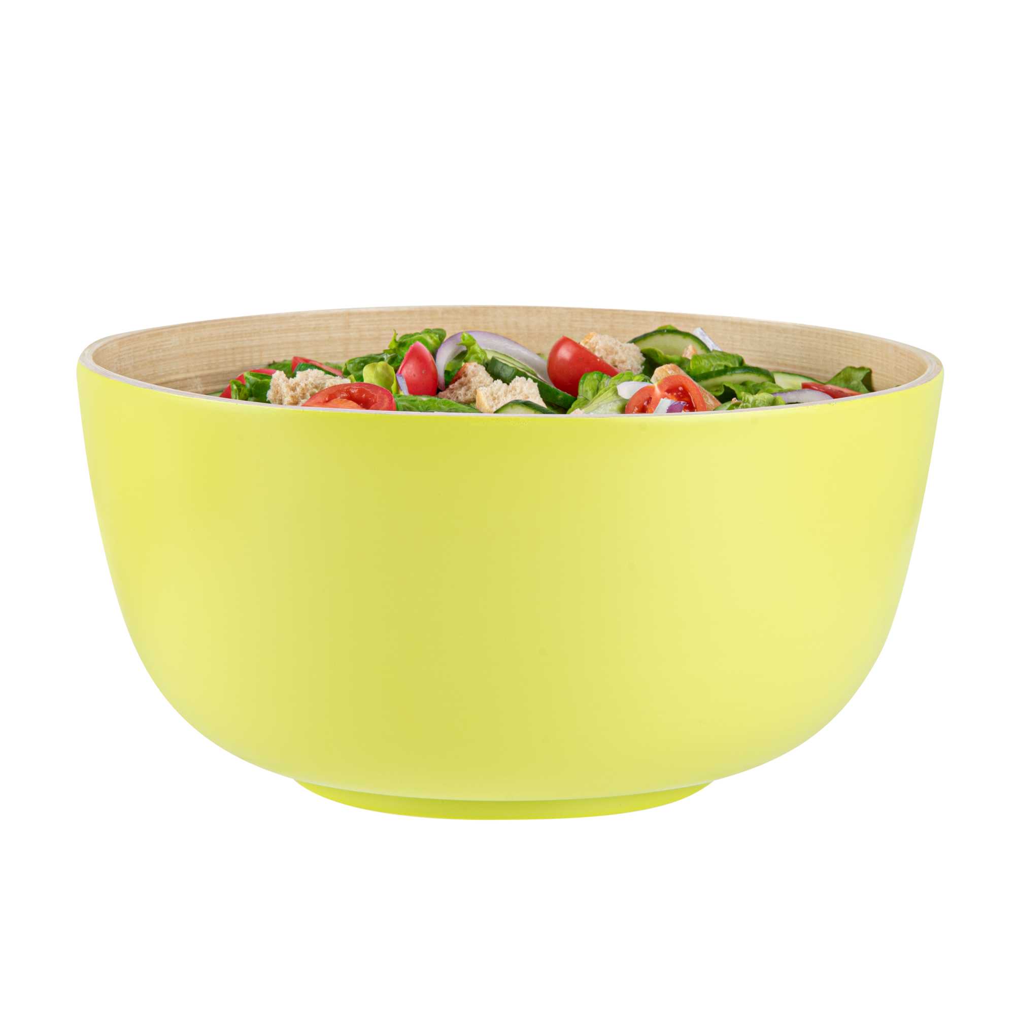 Bambuddha 30 oz Round Green Spun Bamboo Large Salad Bowl - 11" x 11" x 5 1/2" - 8 count box