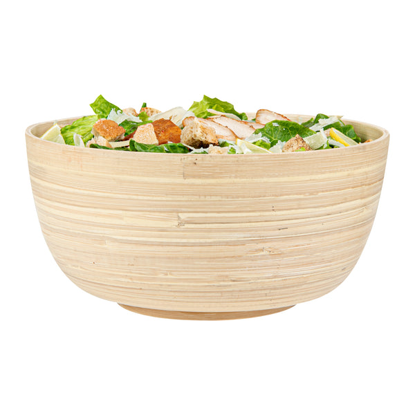 Bambuddha 30 oz Round Natural Spun Bamboo Large Salad Bowl