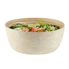 Bambuddha 51 oz Round Beige Spun Bamboo Extra Large Eggshell Salad Bowl - 13 1/2