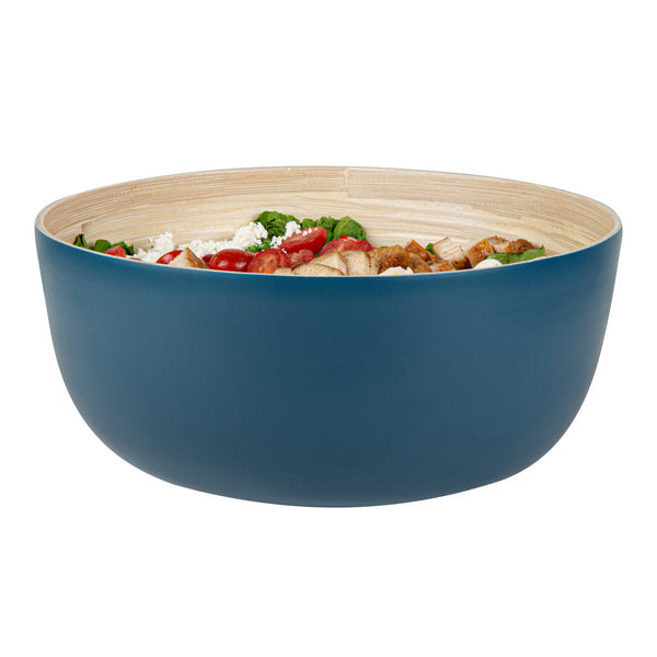 Bambuddha 51 oz Round Blue Spun Bamboo Extra Large Salad Bowl 13