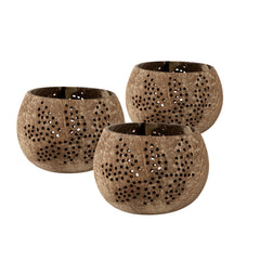 Coco Casa Brown Handmade Coconut Shell Candle Holder - Leaf Pattern - 4
