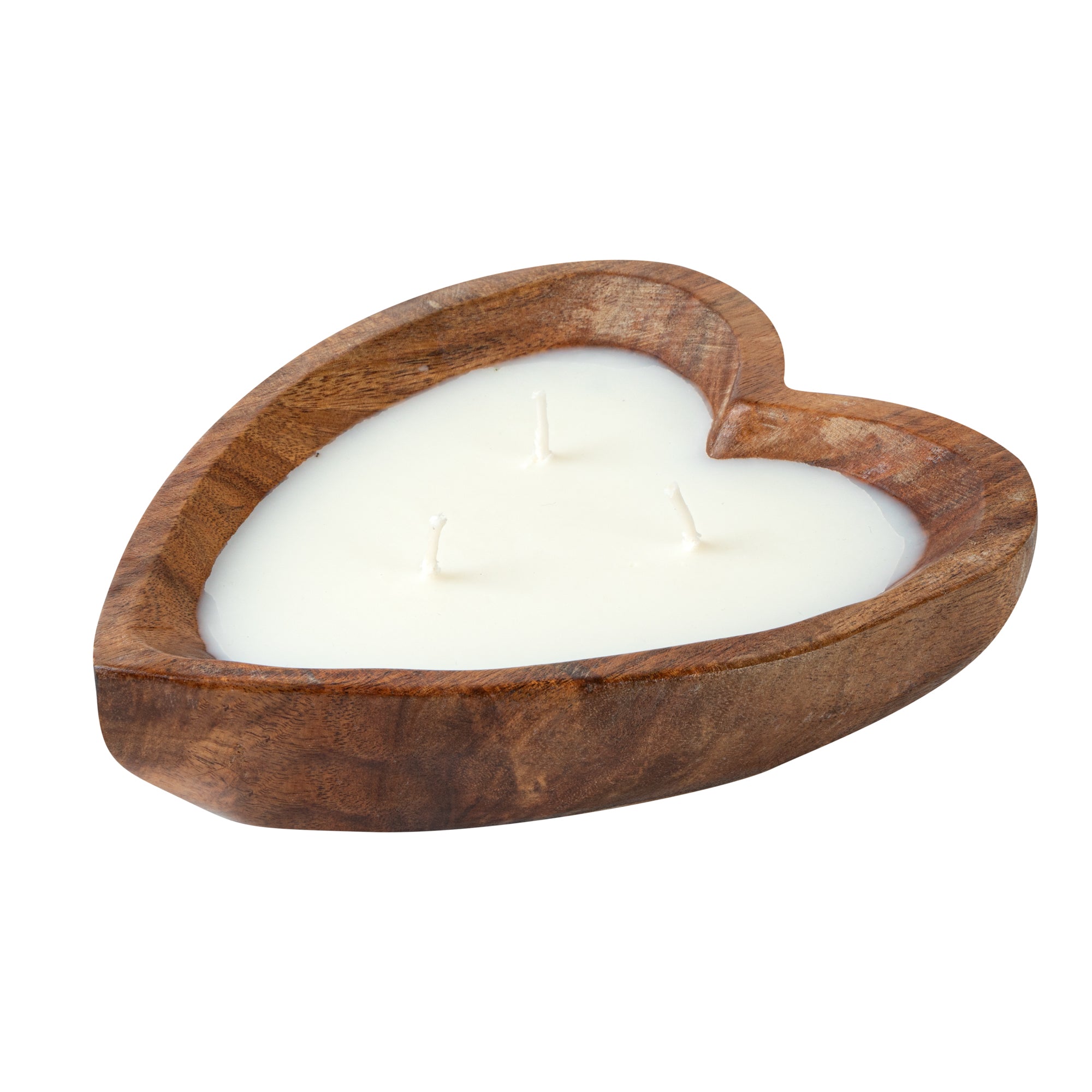 Coco Casa Handmade Wood Heart Dough Bowl Candle - Sandalwood - 7" x 5 1/2" x 2" - 1 count box