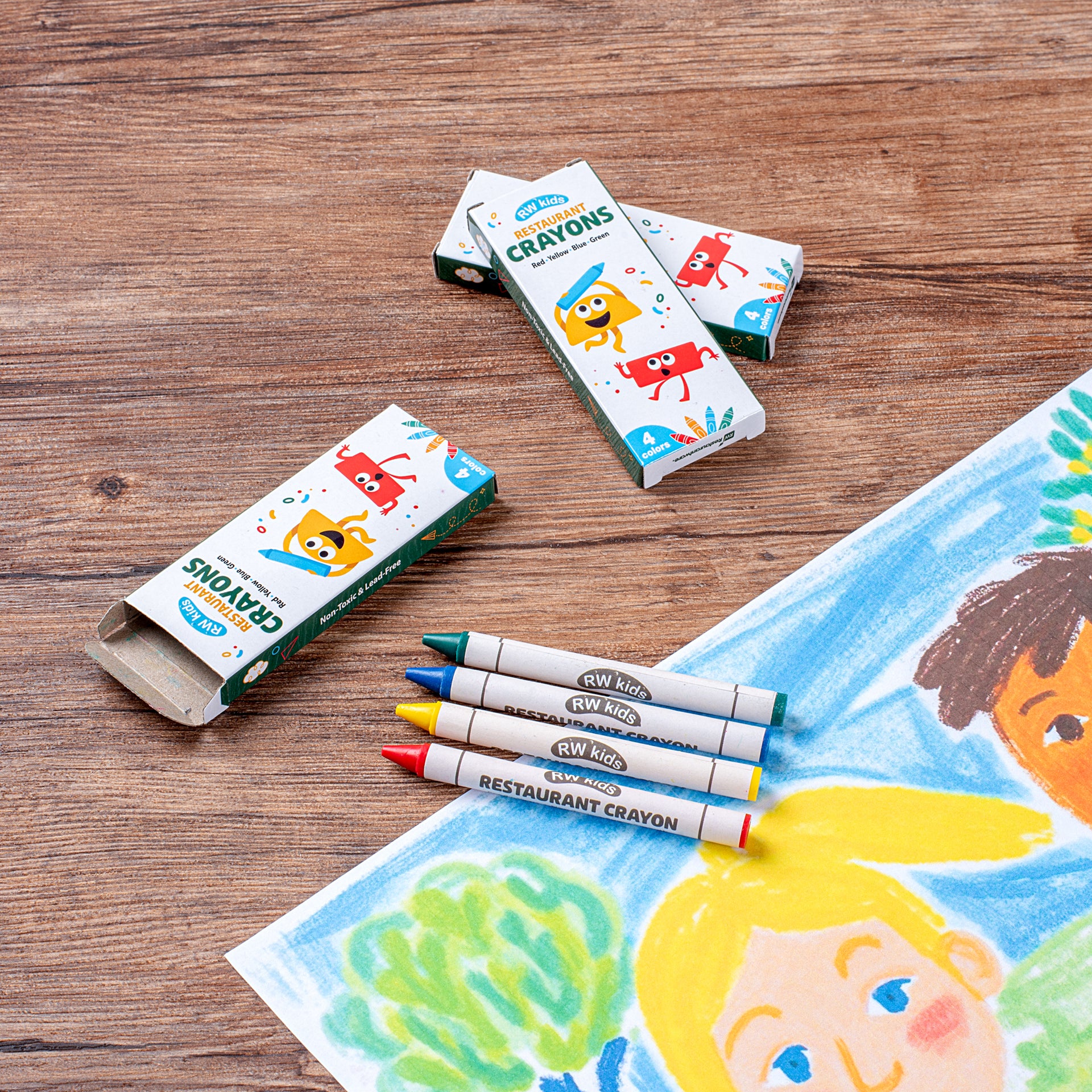 RW Kids Assorted Restaurant Crayons - 4 Pack, in Print Box - 1000 count box