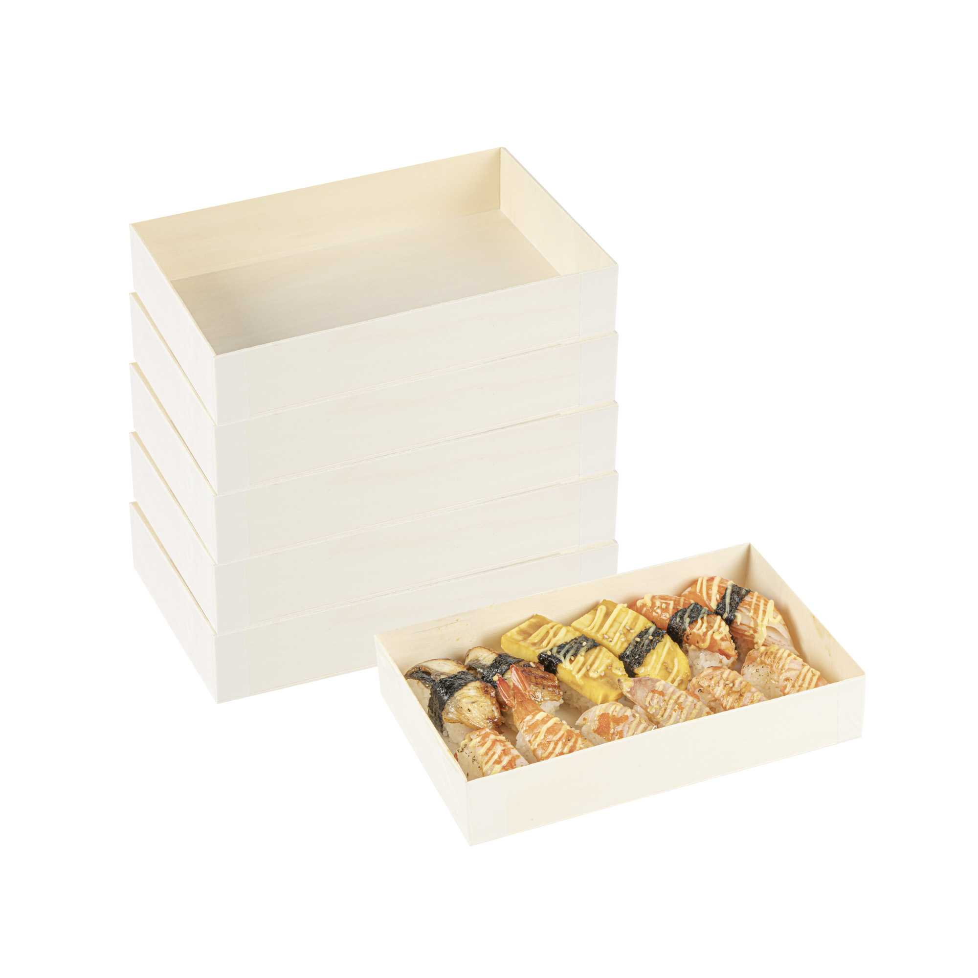 Taipei 31 oz Rectangle Natural Poplar Bento Box - 8" x 4 3/4" x 1 1/2" - 10 count box