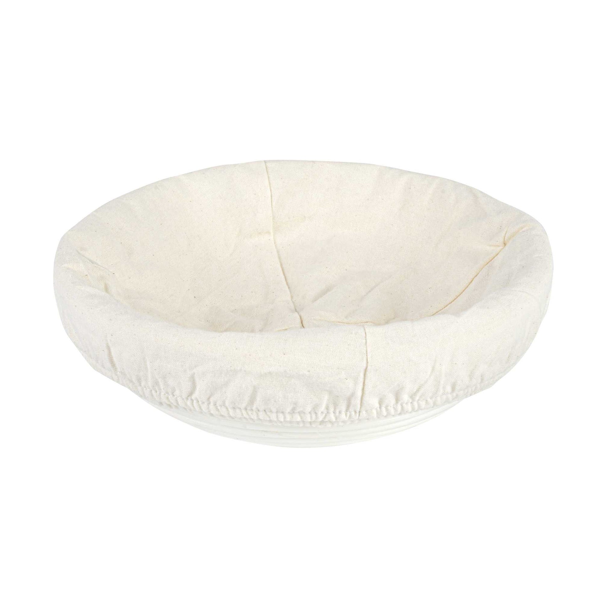 Pastry Tek Rattan Round Natural Banneton Proofing Basket - with 2 Cotton Liners - 9" x 9" x 3 1/4" - 10 count box