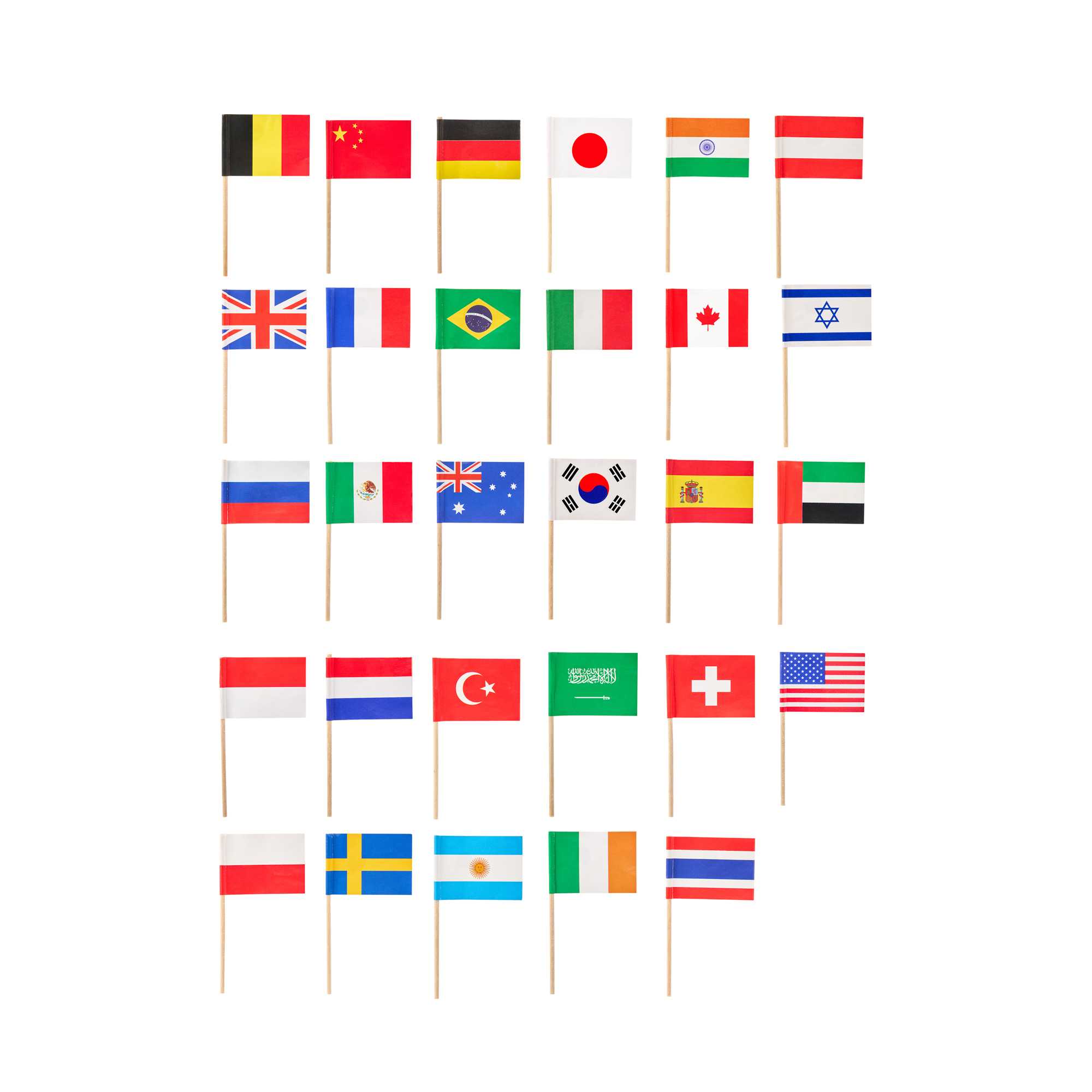 Chef 101 Assorted Flag Food Pick - 29 Countries / Regions - 2 1/2" - 40 count box