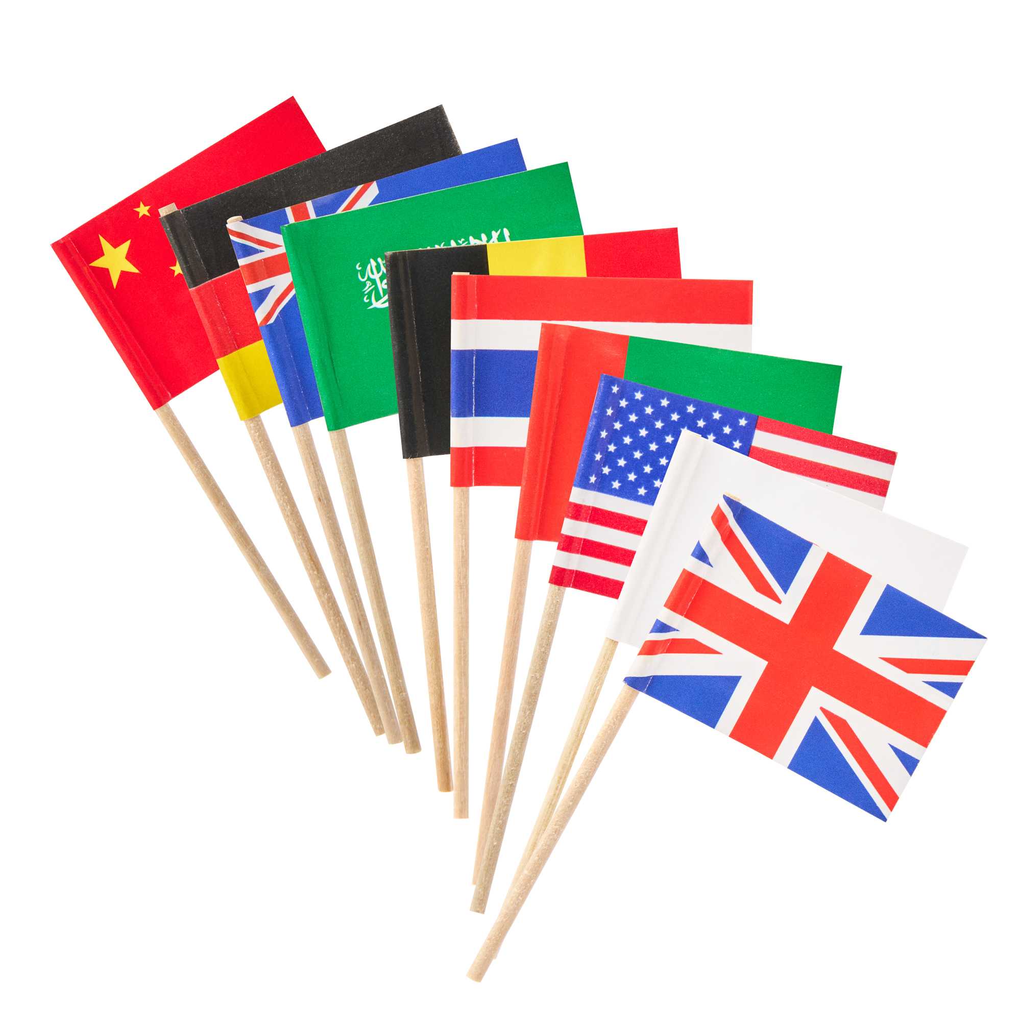 Chef 101 Assorted Flag Food Pick - 29 Countries / Regions - 2 1/2" - 40 count box