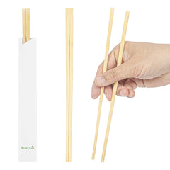 Sustain Natural Bamboo Tensoge Chopsticks - with Paper Sleeve - 9 1/2