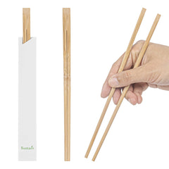 Sustain Natural Bamboo Tensoge Chopsticks - Carbonized, with Paper Sleeve - 9 1/2