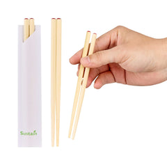 Sustain Natural Bamboo Mini Chopsticks - with Red Lacquered Tip and Paper Sleeve - 6
