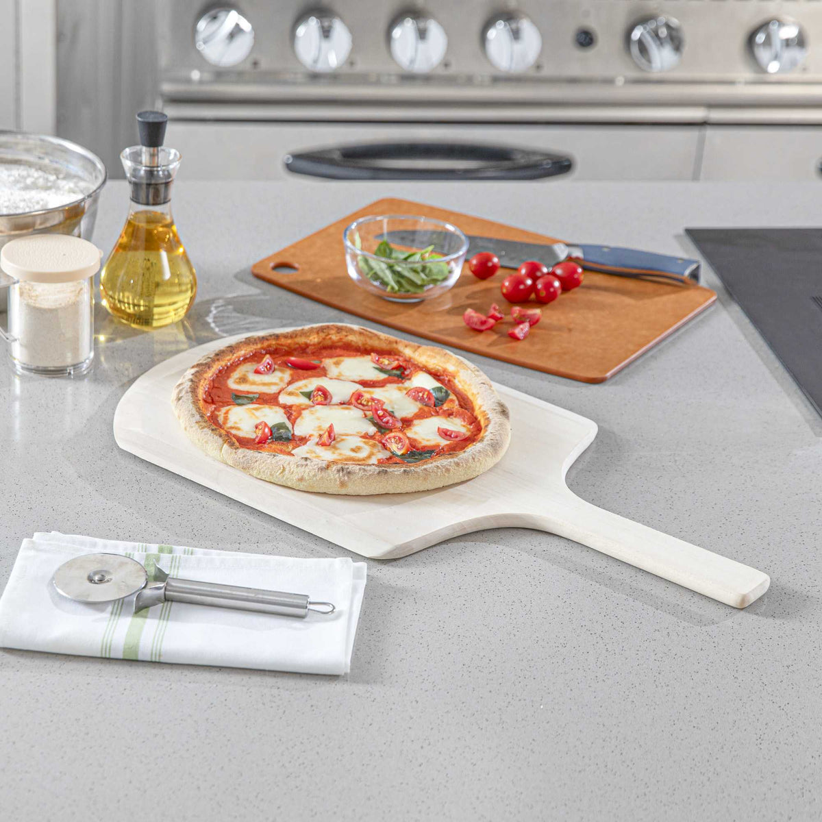 Pizzaly Natural Pinewood Tapered Pizza Peel - with 8" Handle and 13 3/4" Blade - 22" x 12" - 1 count box
