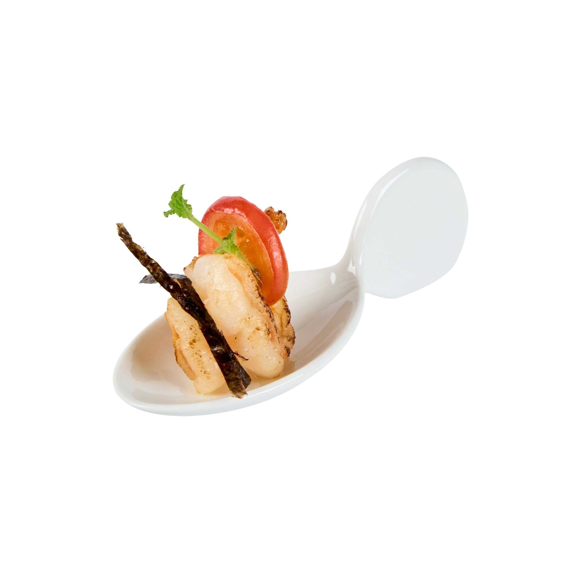 Chef 101 Fish White Porcelain Spoon - 4" x 1 1/2" x 1 1/4" - 240 count box