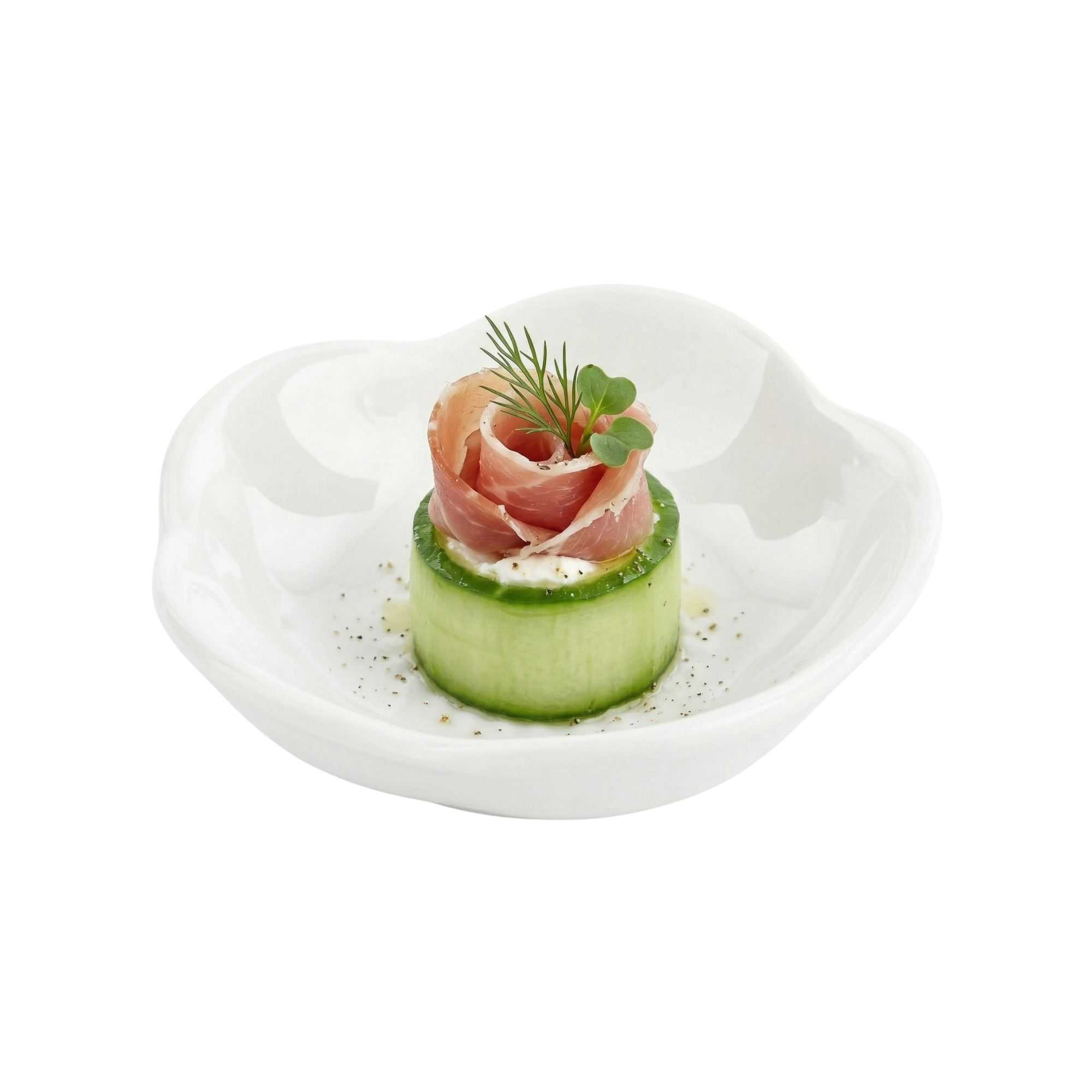 Chef 101 Round White Porcelain Mini Le Fleur Dish - 3" x 3" x 1" - 240 count box