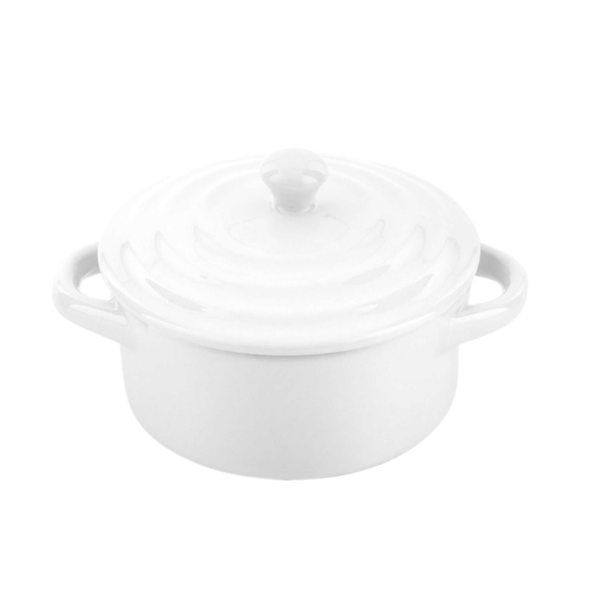 Chef 101 3 oz Round White Porcelain Mini Cocotte - 4 1/4" x 3" x 2 1/2" - 10 count box