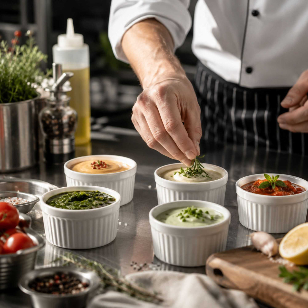 Chef 101 5 oz Round White Porcelain Mini Ramekin - 3" x 3" x 1 1/2" - 10 count box