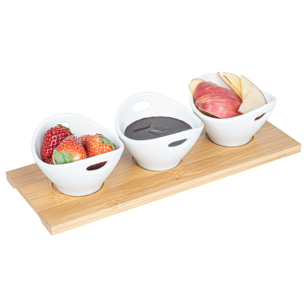 Chef 101 6 oz Rectangle White Porcelain Basket Bowl Set - 3 Bowls