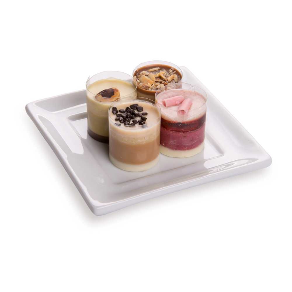 Chef 101 Rectangle White Porcelain Mini Flat Modern Plate - 3 1/2" x 3 1/2" - 120 count box
