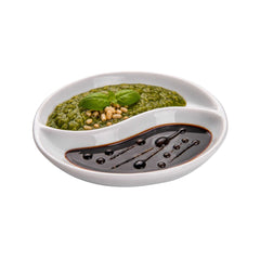 Chef 101 Round White Porcelain Mini Yin Yang Sauce Plate - 3 1/2