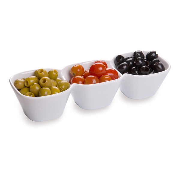 Chef 101 18 oz Square White Porcelain Triplets Convex Bowl Set - 9