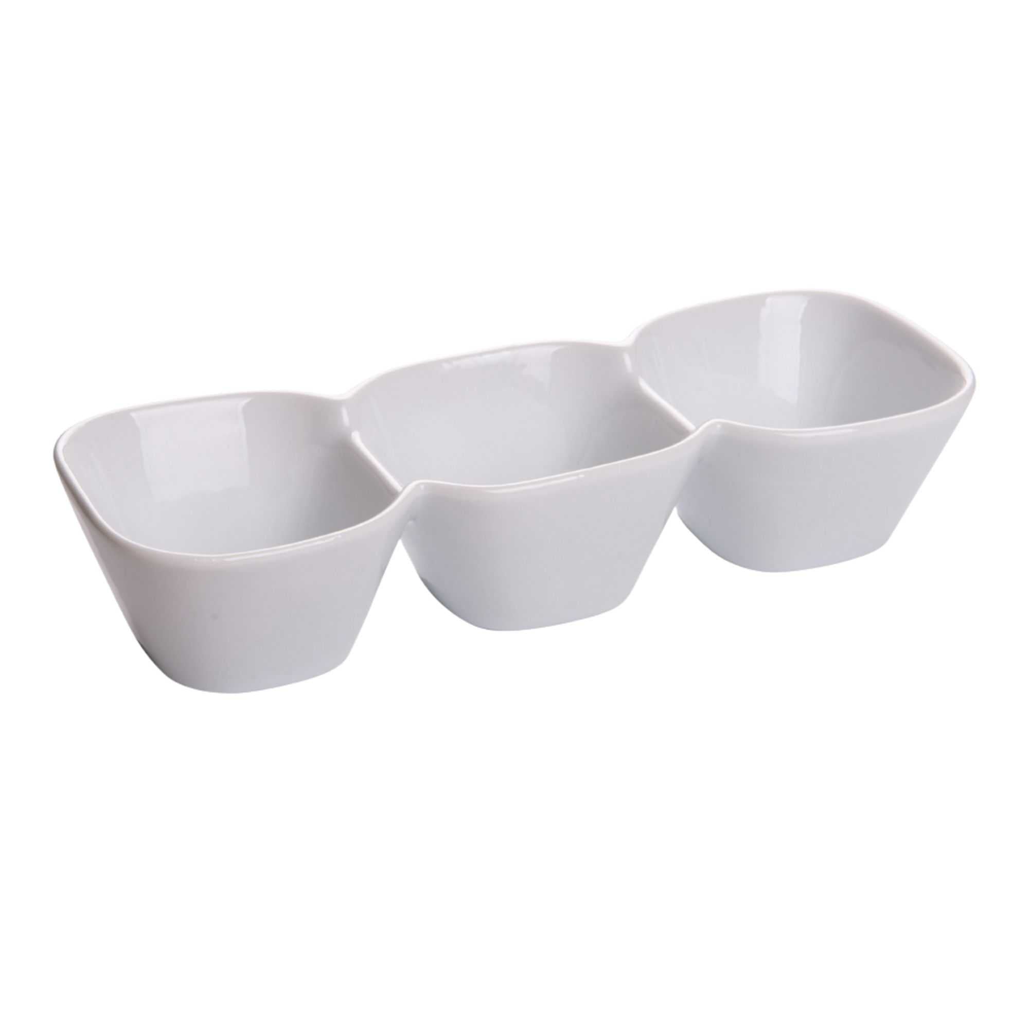 Chef 101 18 oz Square White Porcelain Triplets Convex Bowl Set - 9 24/2" x 3 1/2" x 2" - 24 count box