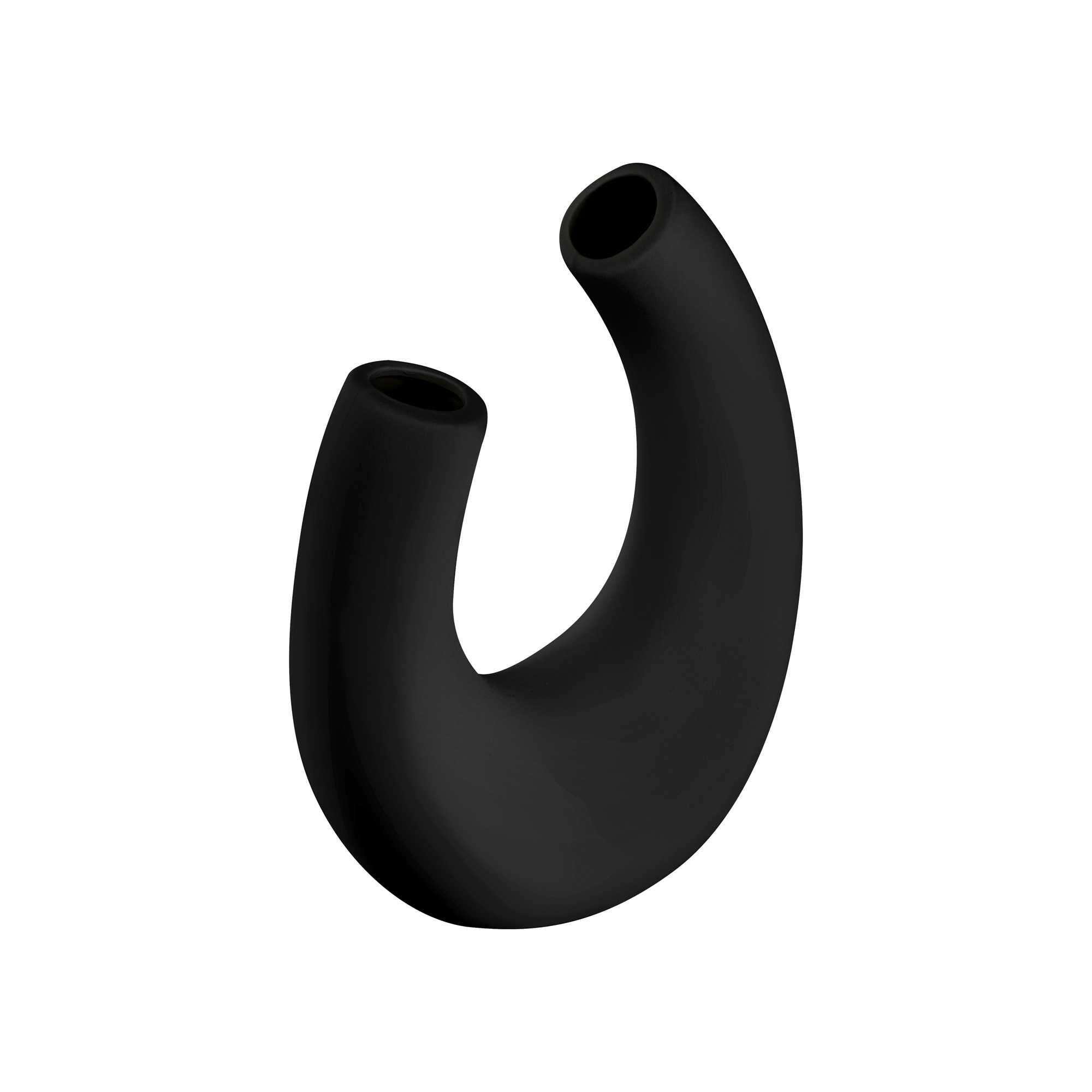 Table Art Black Ceramic U-Shaped Vase - 6 8/2'' x 3'' x 8 3/4'' - 8 count box