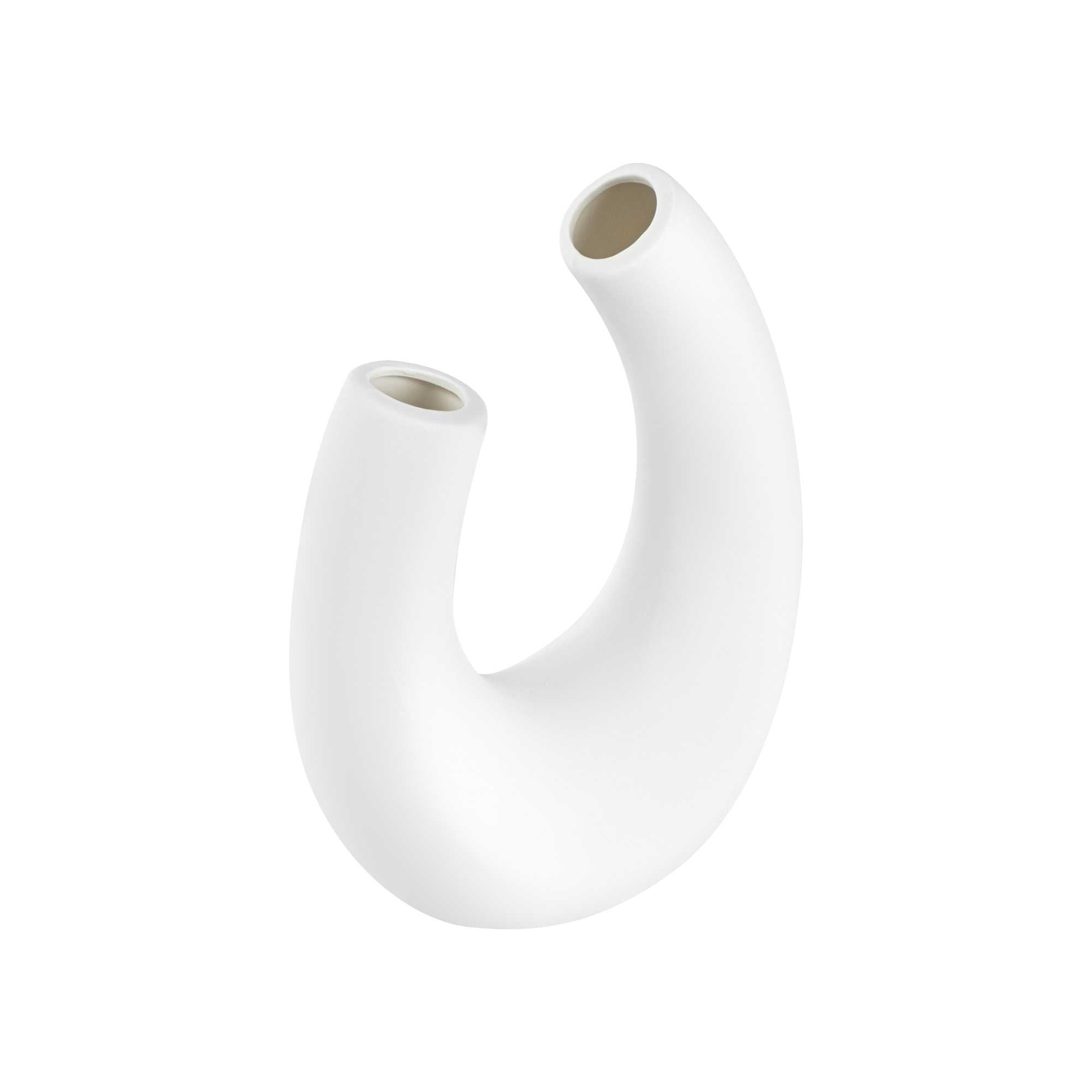 Table Art White Ceramic U-Shaped Vase - 6 8/2'' x 3'' x 8 3/4'' - 8 count box