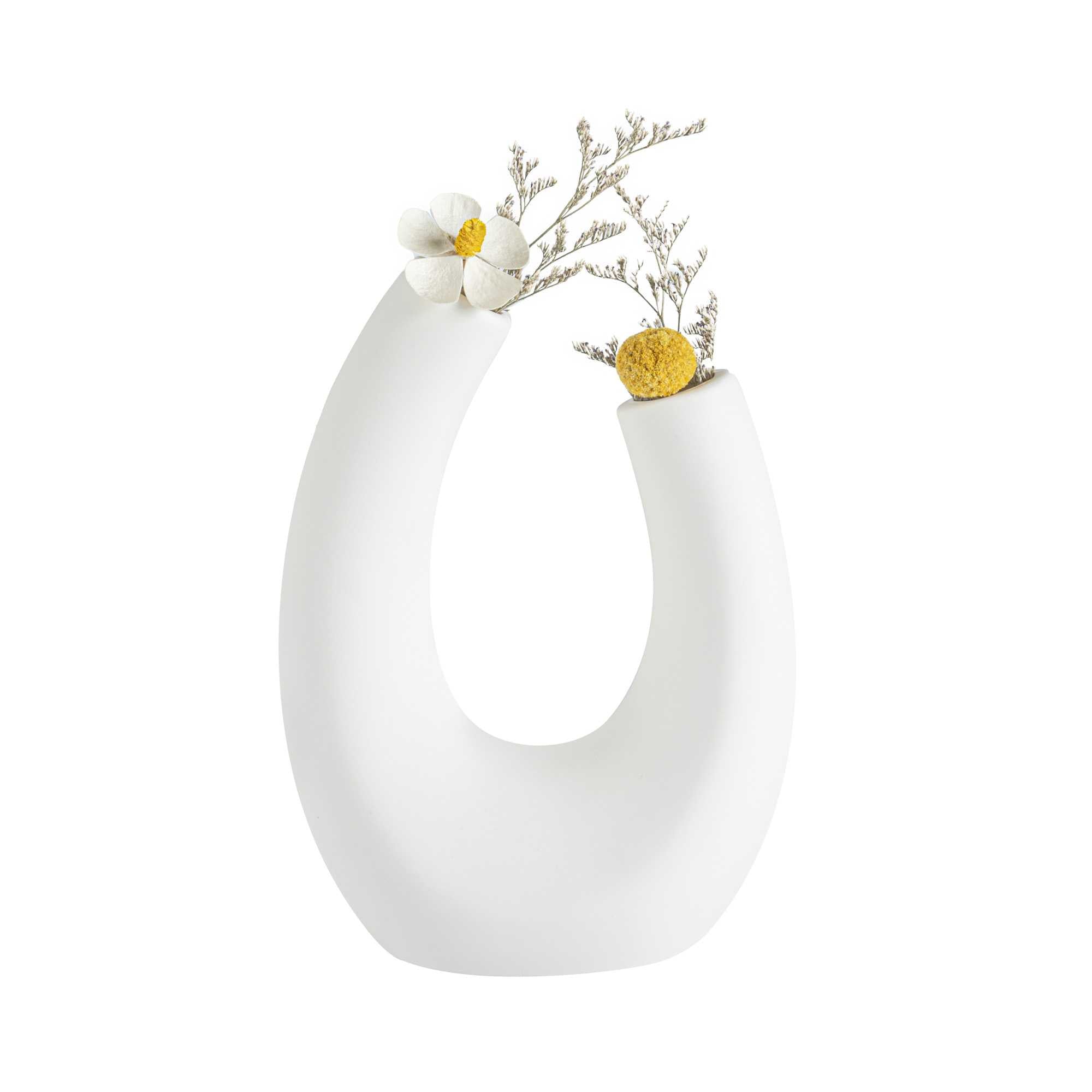 Table Art White Ceramic U-Shaped Vase - 6 8/2'' x 3'' x 8 3/4'' - 8 count box