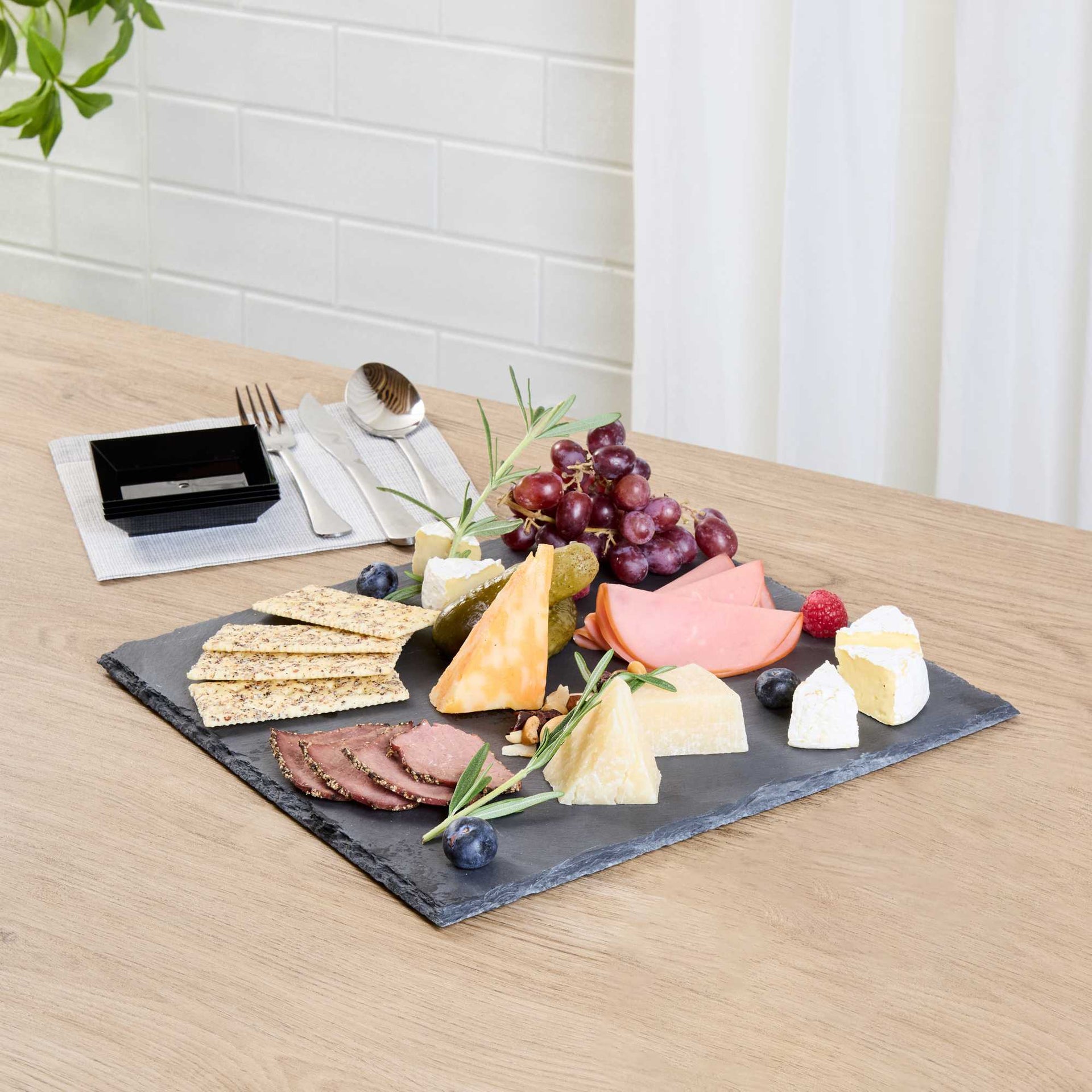Stone Tek Square Black Slate Serving Tray - 12" x 12" - 4 count box