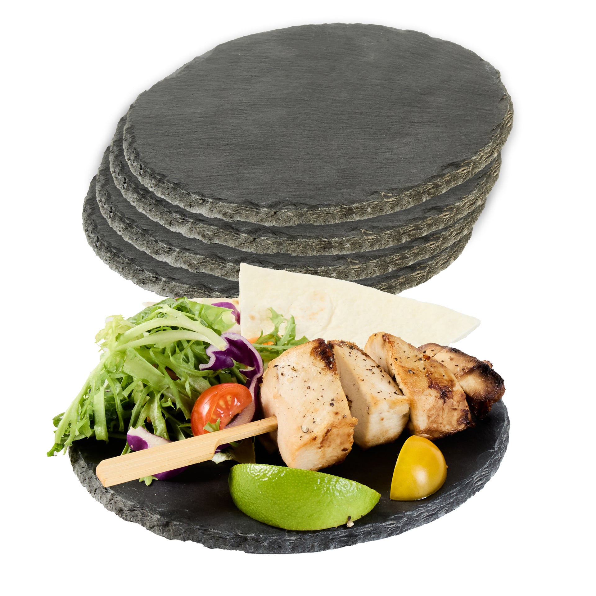 Stone Tek Round Black Slate Serving Plate - 6" x 6" - 10 count box