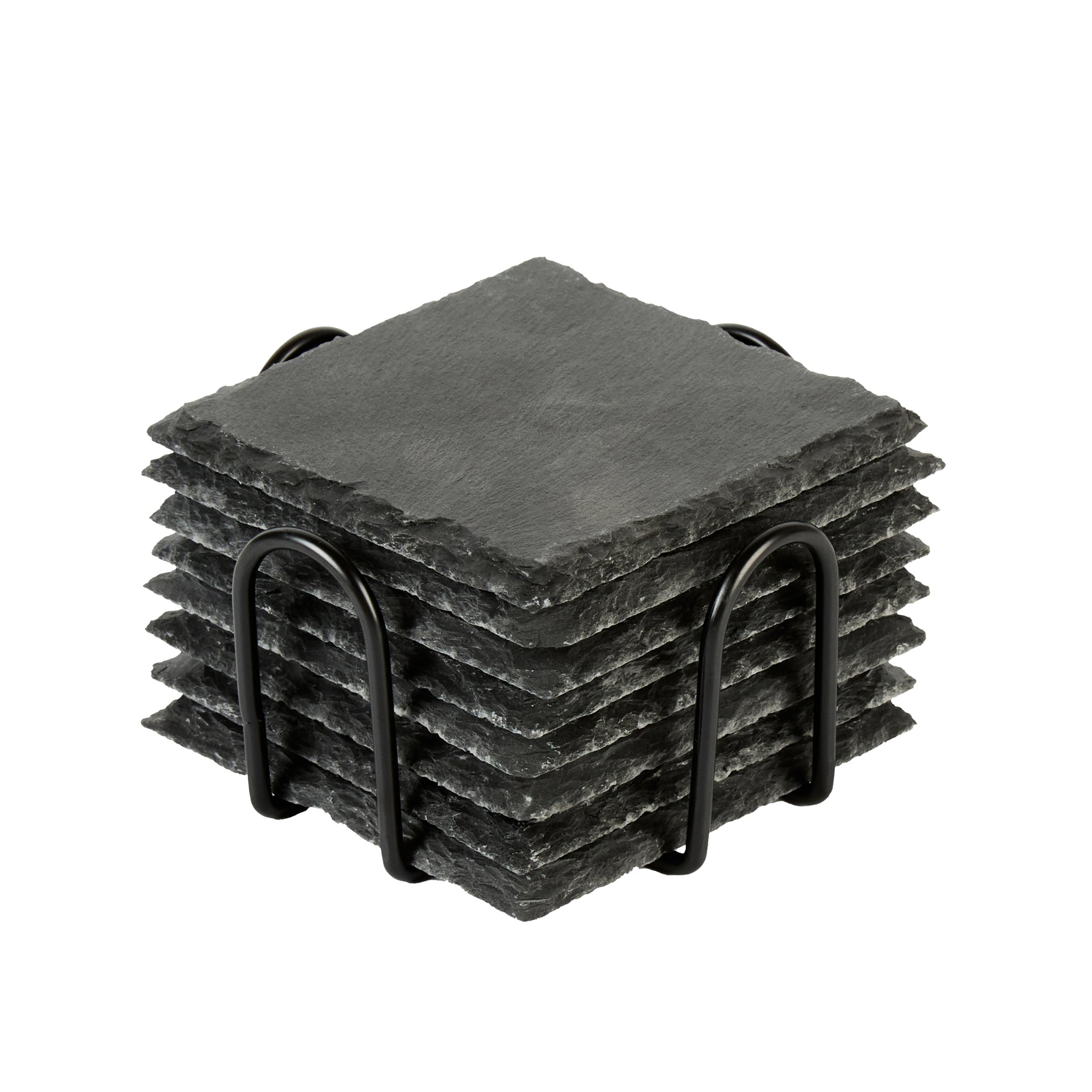 Stone Tek Square Black Slate Coaster - with Iron Holder - 4" x 4" - 1 count box