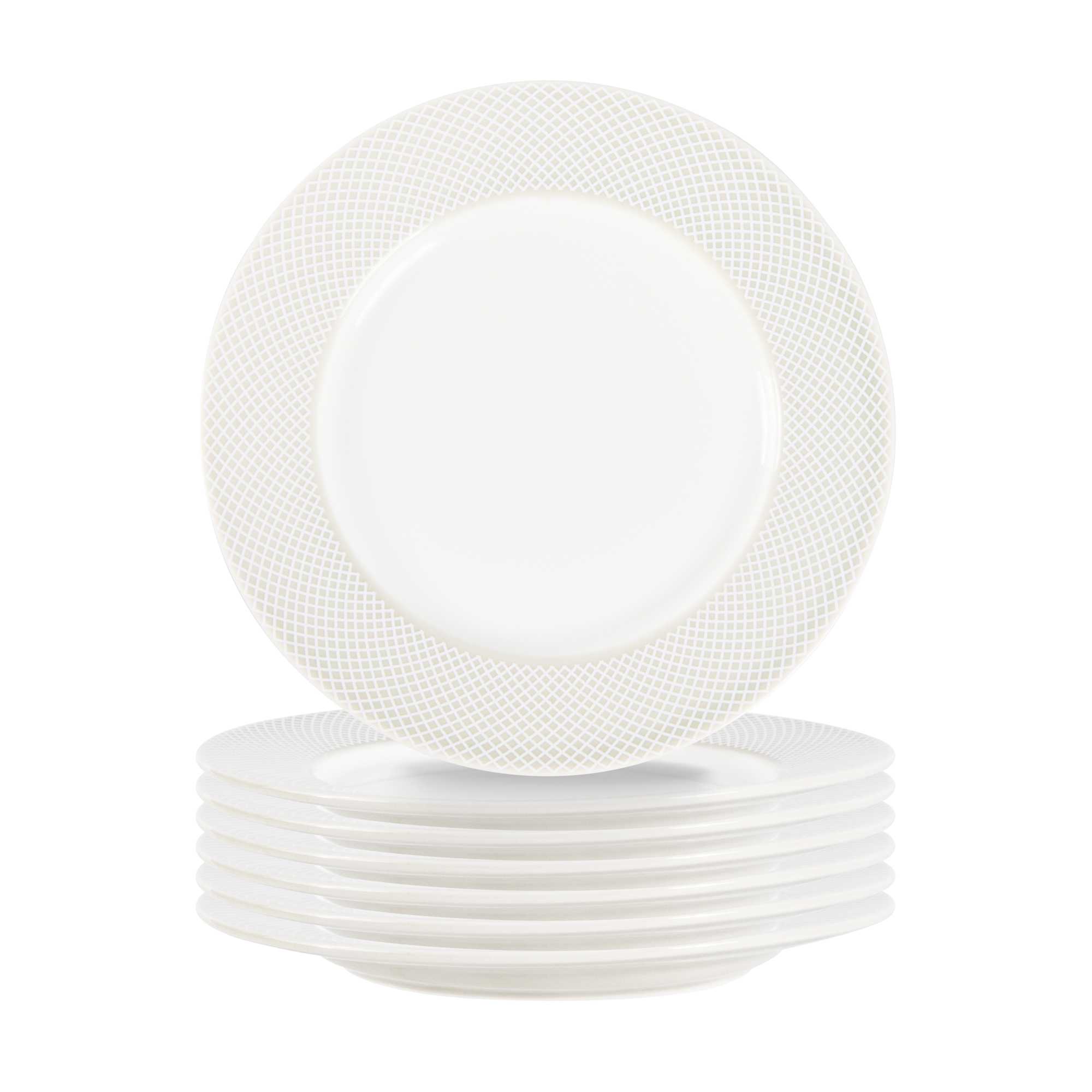 German Standard Round Gray Mesh Embossed Porcelain Bread and Butter Plate - 6 1/2" x 6 1/2" x 3/4" - 4 count box
