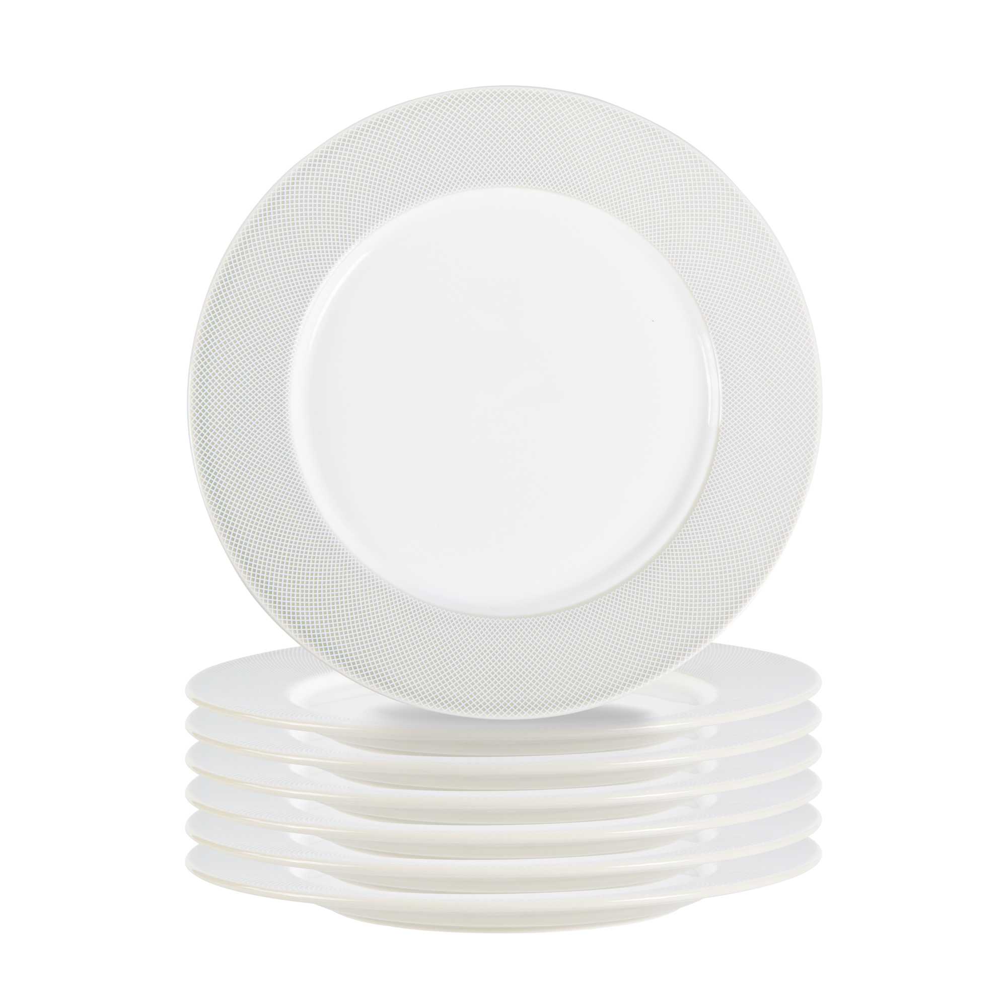 German Standard Round Gray Mesh Embossed Porcelain Dinner Plate - 12 1/2" x 12 1/2" x 1" - 4 count box