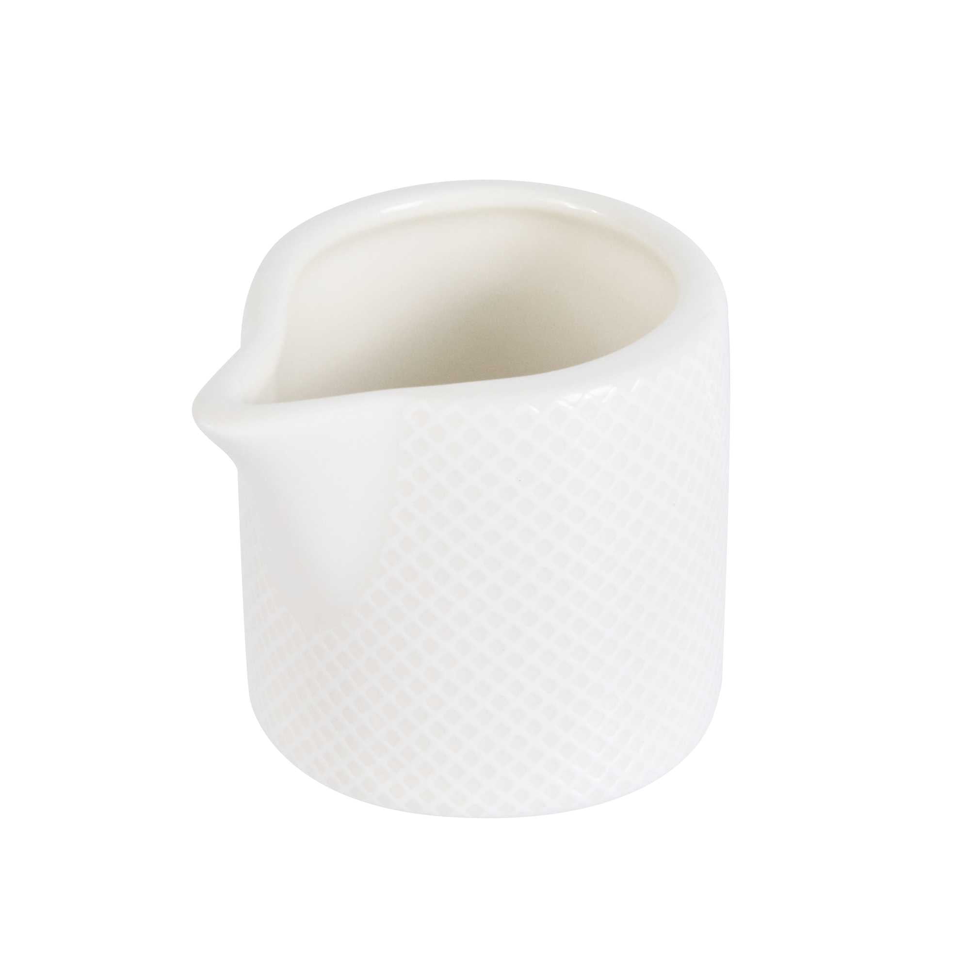 German Standard 2 oz Beige Mesh Embossed Porcelain Creamer - 1 3/4" x 1 3/4" x 2 1/4" - 12 count box