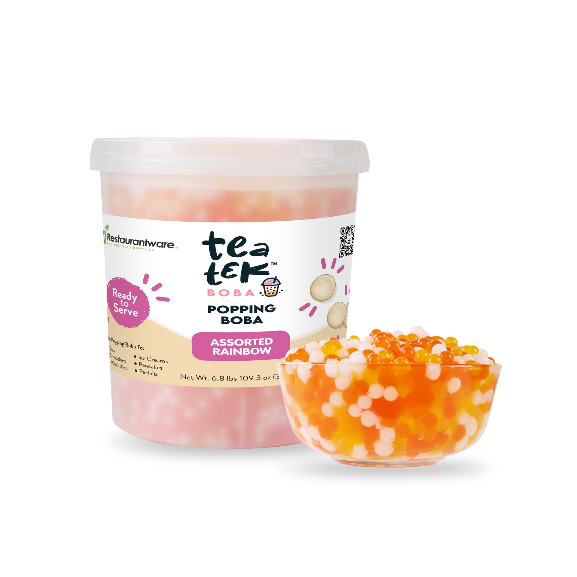Tea Tek 6.8 lb Assorted Rainbow Popping Boba - 4 count box