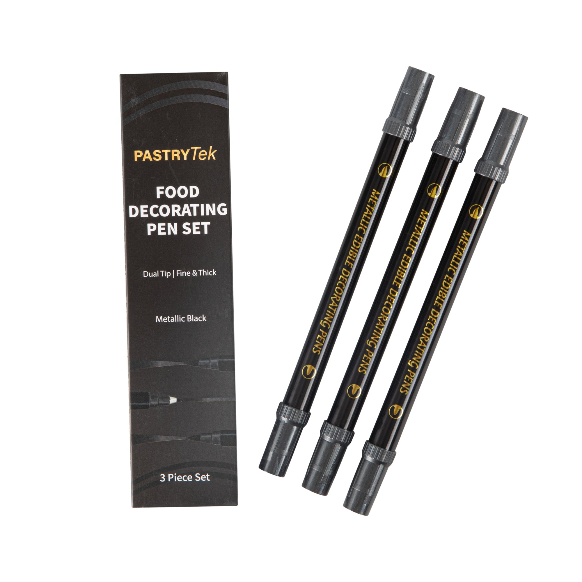 Pastry Tek Dual-Tip Metallic 3 Black Food Decorating Pen Set - 1 count box